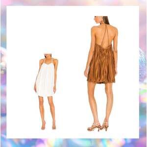 LBLC The Label Bronze Pleated Halter Mini Dress Size L NWT